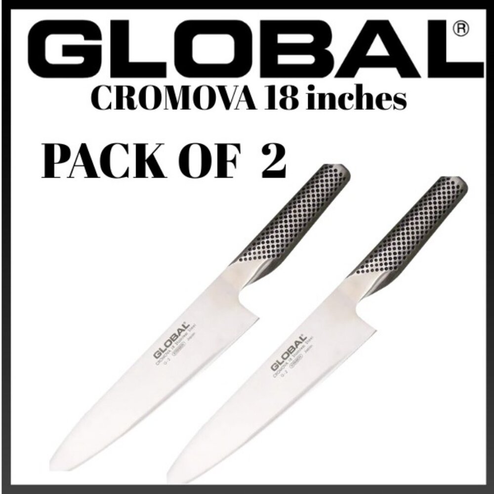 Global 8" Classic Stainless Steel Chef Knife – G2 Kitchen Cooking Knife pack 2